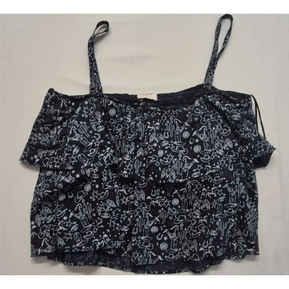 Ariat women's XL Howdy Print top 2 tier ruffle western cowgirl boho‎ Cami tank